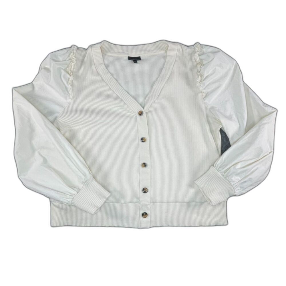 Who What Wear White Ribbed Puff Sleeve Pullover Peasant XXL Boho Chic Top Knit